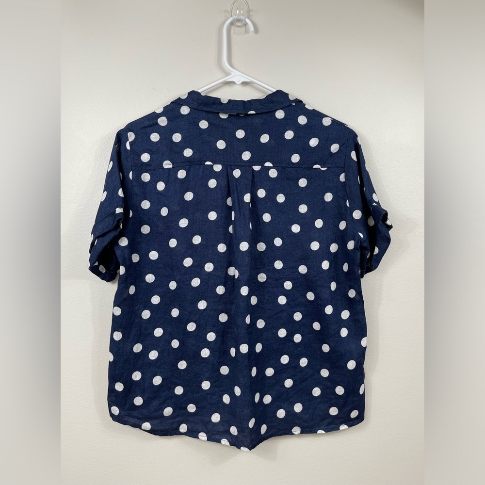 Anthropologie Maeve Women Buttondown Surf Linen Navy Dot Shirt Top Linen Sz XS - Picture 12 of 16